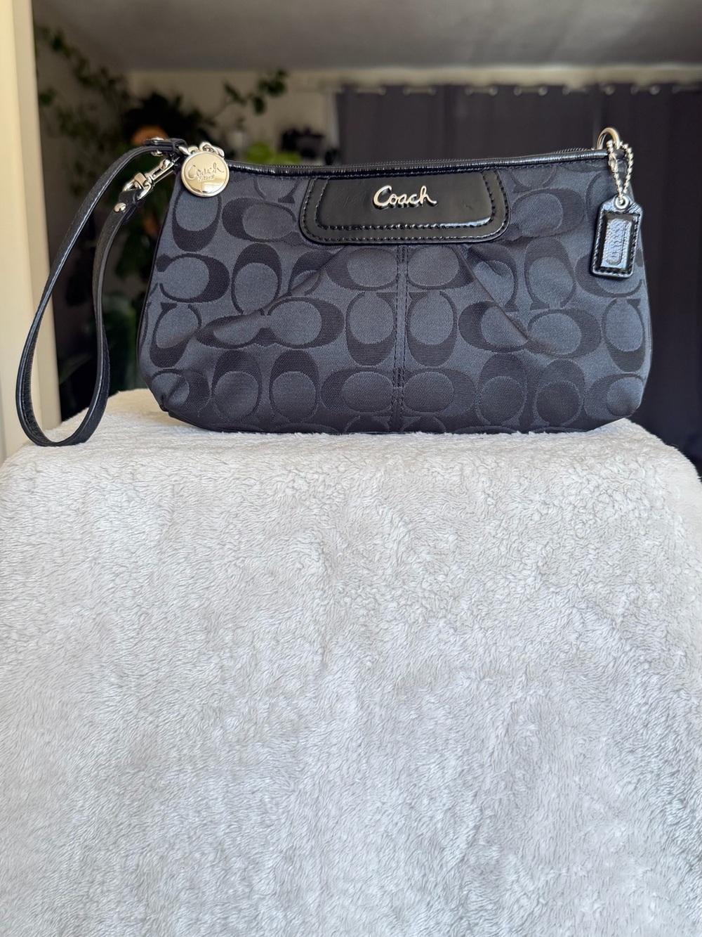 Vintage Coach Black Canvas Demi Pouch Wristlet Bag